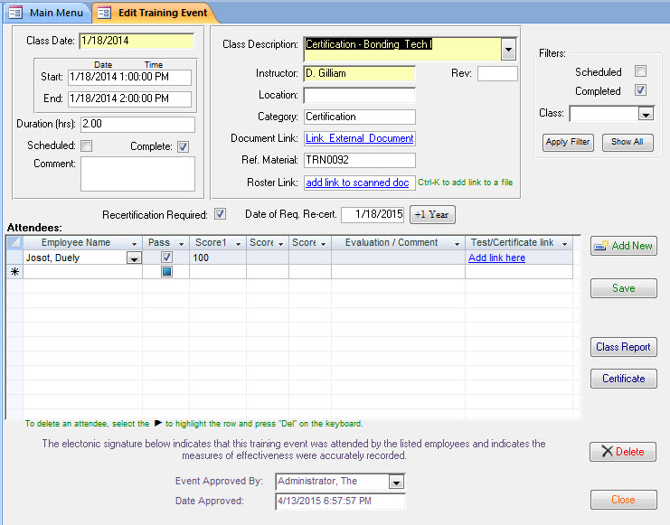 screenshot of SBS T-Med Database